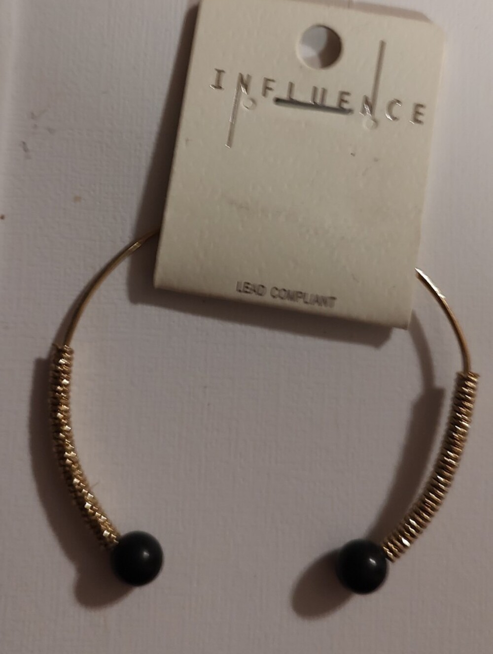 Influence Gold Hoop Earrings with Black Bead Ends